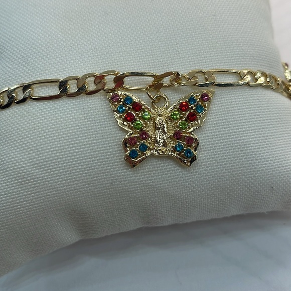 14K Gold Plated Virgin of Guadalupe butterfly bracelet with colored rhinestones - Picture 5 of 11